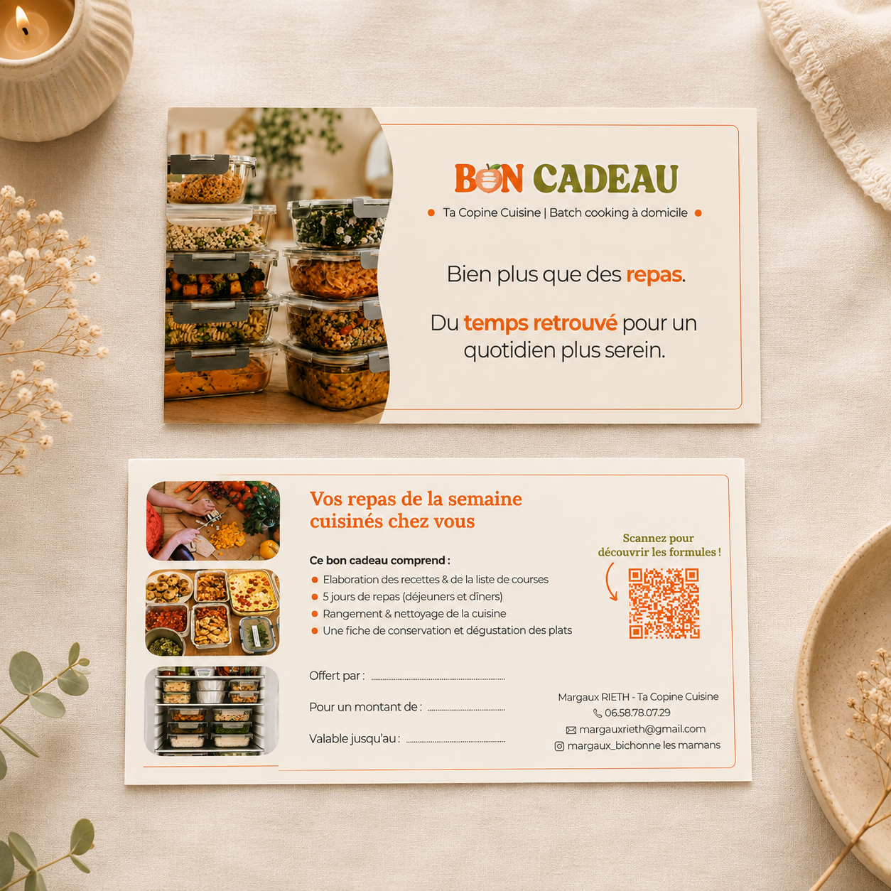 Bon cadeau pour une prestation de batch cooking à domicile dans le Haut-Rhin